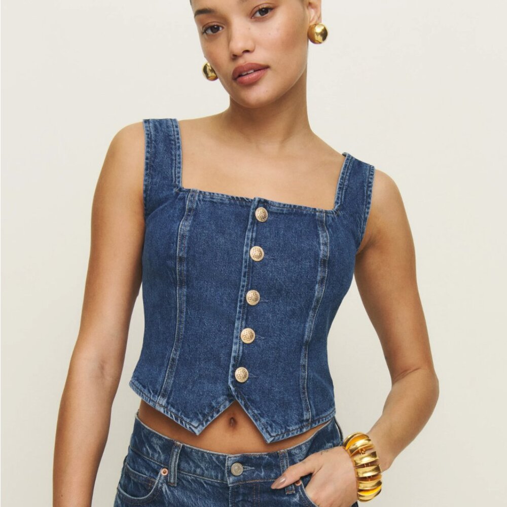 Reformation Bo Denim Top Blue - Size 8